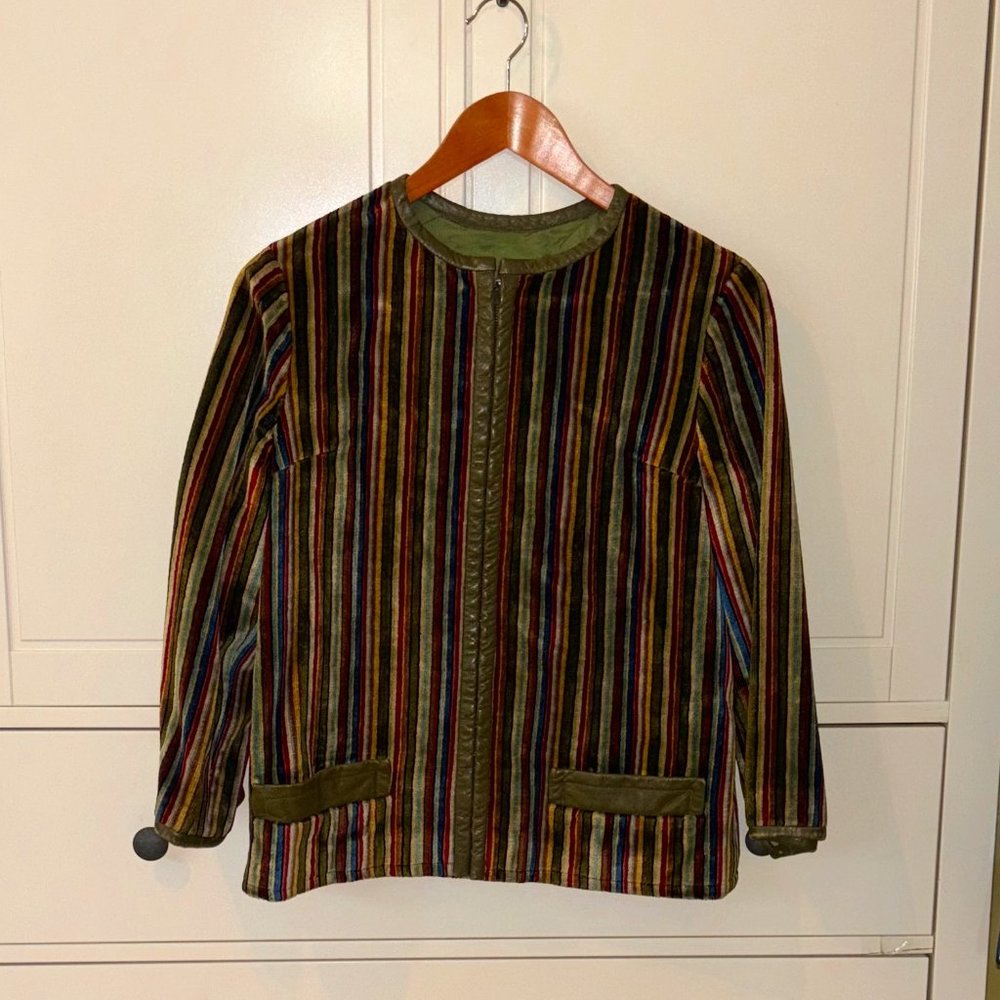 Vintage Velveteen jacket with leather piping, fits SM